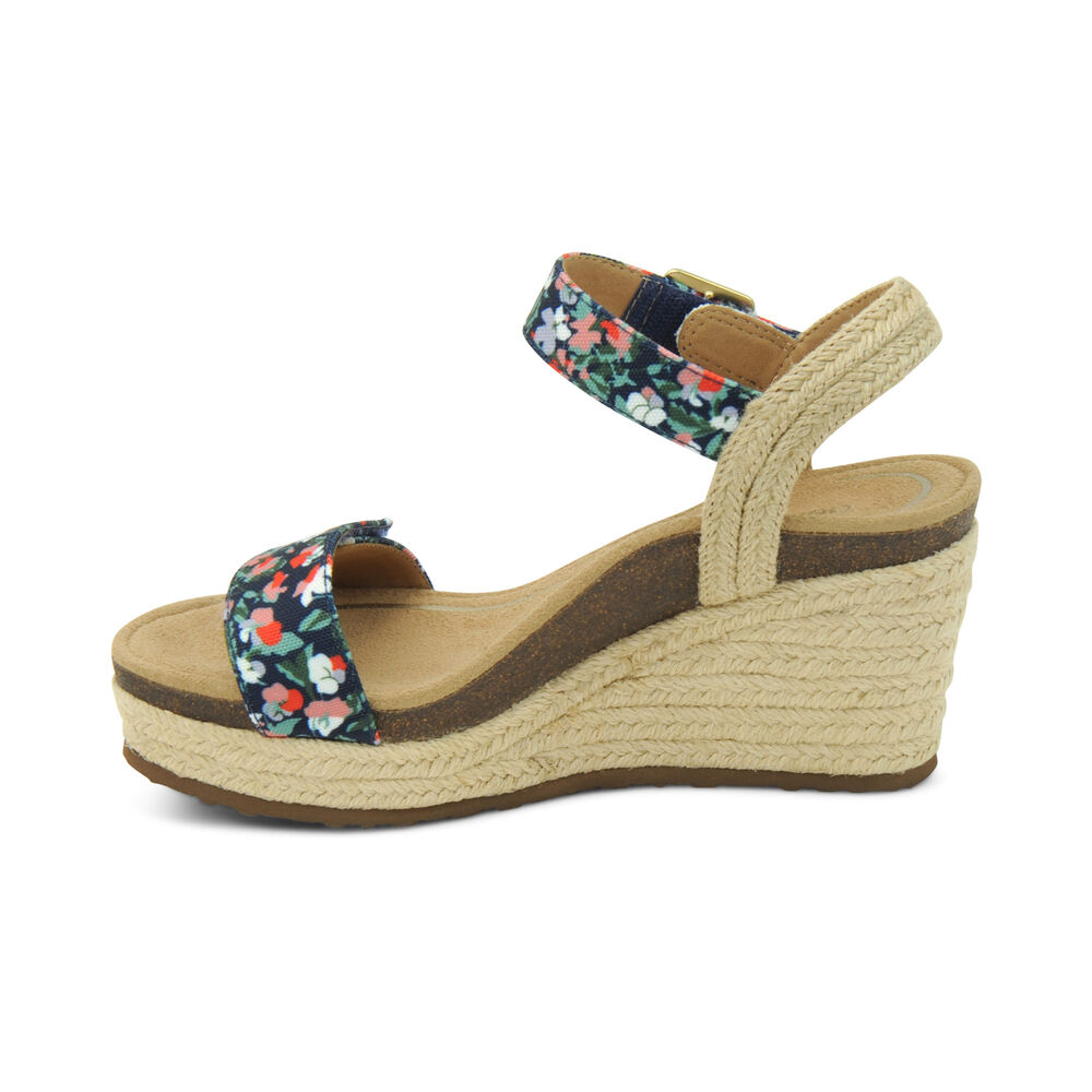 Aetrex Women's Sydney Quarter Strap Espadrille Wedge Sandals - Floral | USA V6US6QZ